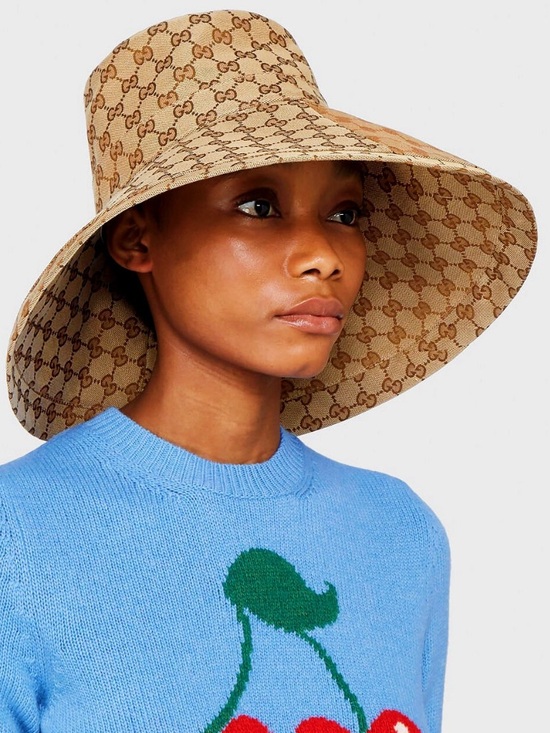 Brim Accessories - Monogram Jacquard Bucket Hat Beige Canvas Tan Large Wide Brim Golden Summer New